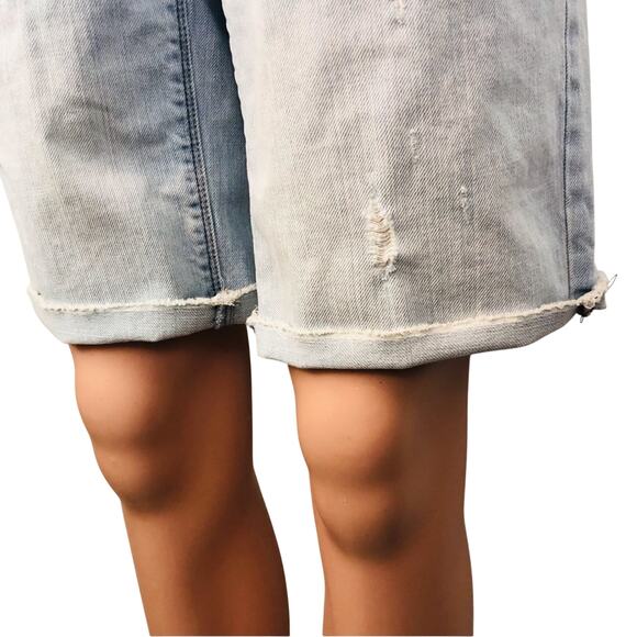 Loft Denim Bermuda Boyfriend Fit Shorts Light Wash Distressed Broken In Style - Picture 5 of 16